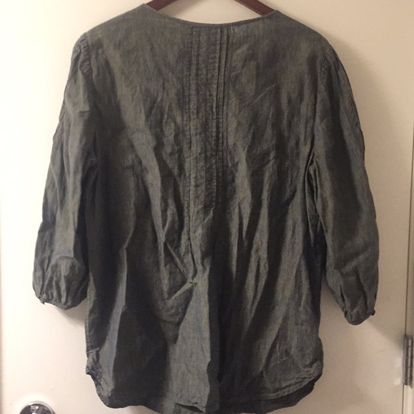 Green linen peasant blouse - Picture 5 of 8